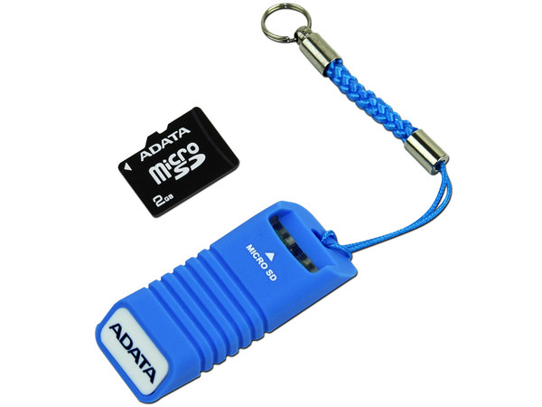 Memoria ADATA Super microSD de 2GB, incluye lector USB. Color Azul
