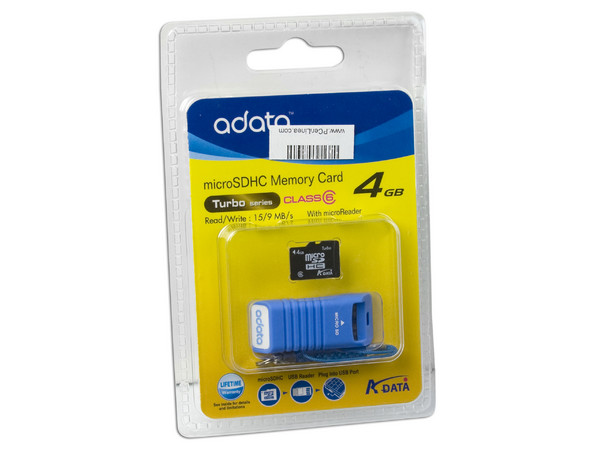 Memoria ADATA microSDHC de 4GB Class 6, incluye lector USB