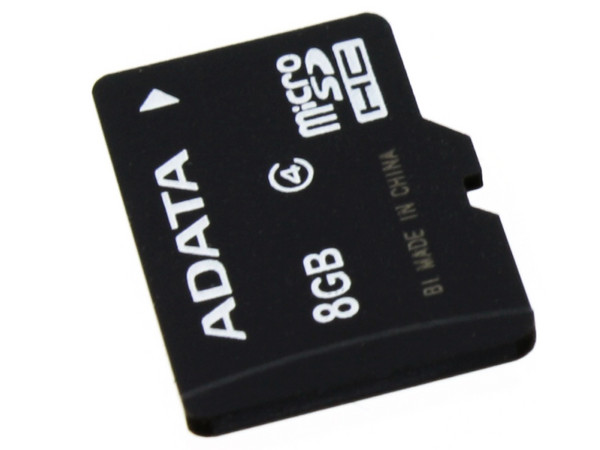 Memoria ADATA microSD de 8GB, incluye micro lector USB.