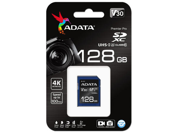 Memoria ADATA Premier Pro SDXC UHS-I U3 de 128GB, Clase 10.