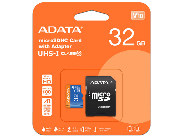 Memoria ADATA Premier MicroSDHC A1 de 32 GB, Clase 10, Incluye adaptador SD.