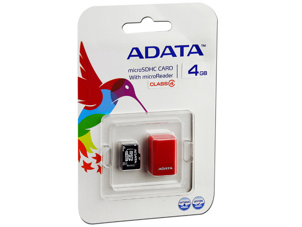 Memoria ADATA microSDHC Clase 4 de 4GB , incluye micro lector USB color rojo