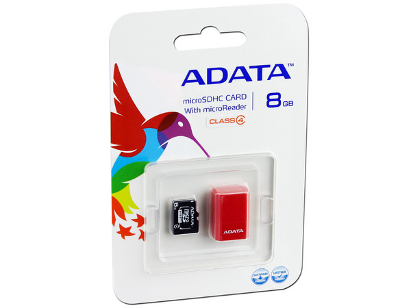 Memoria ADATA microSDHC Clase 4 de 8GB , incluye micro lector USB color rojo