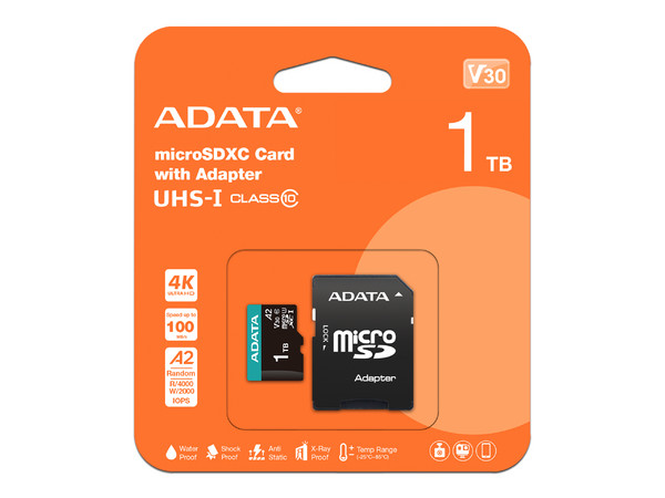 Memoria ADATA V30 microSDXC UHS-I de 1TB, clase 10, incluye Adaptador SD.