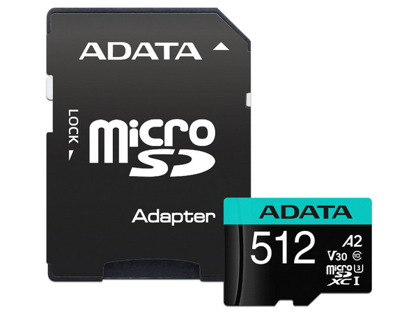 Memoria ADATA Premier Pro microSDXC UHS-I U3 de 512 GB, clase 10, incluye adaptador SD.