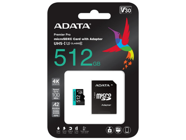 Memoria ADATA Premier Pro microSDXC UHS-I de 512 GB, clase 10, incluye adaptador SD.