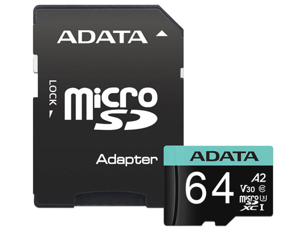 Memoria ADATA Premier Pro MicroSDXC UHS-1 U3 de 64GB, Clase 10, incluye adaptador SD.