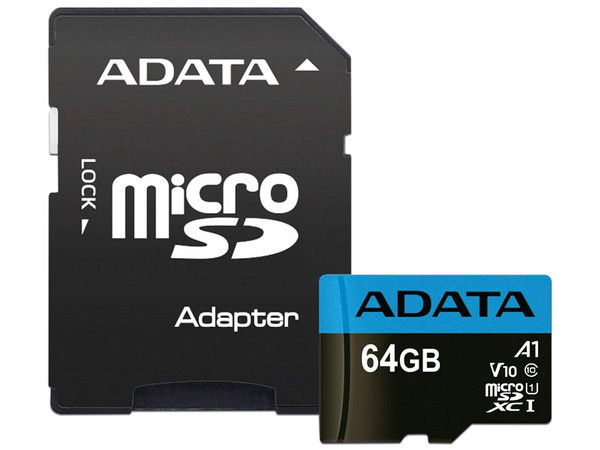 Memoria MicroSDHC UHS-1 ADATA Premier de 64GB, Clase 10, incluye adaptador SD.