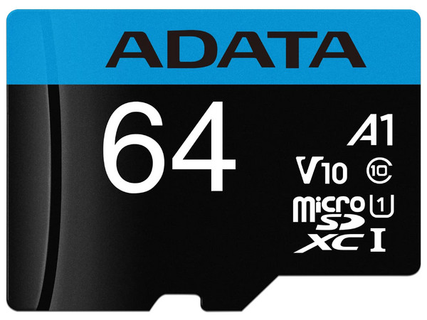 Memoria ADATA Premier MicroSD XC I de 64GB, Clase 10, A1, incluye adaptador SD.