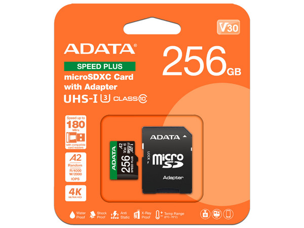 Memoria ADATA MicroSDXC UHS-I U3 de 256GB, Clase 10.