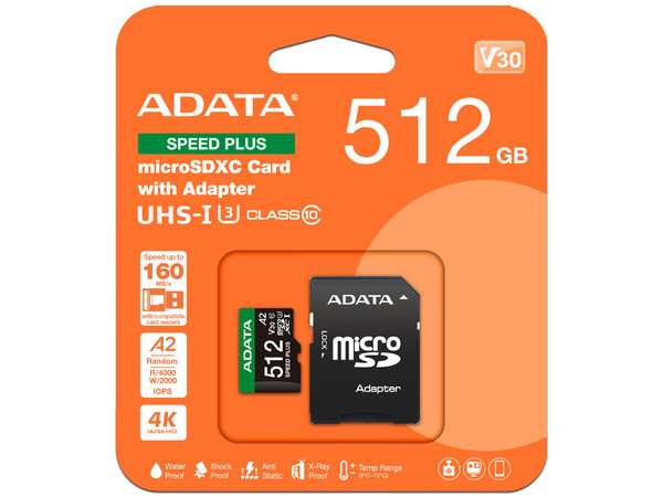 Memoria ADATA MicroSDXC Speed Plus de 512GB, UHS-1 U3 , Clase 10.
