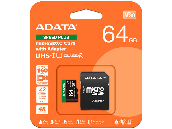 Memoria ADATA MicroSDXC UHS-I U3 de 64GB , Clase 10.