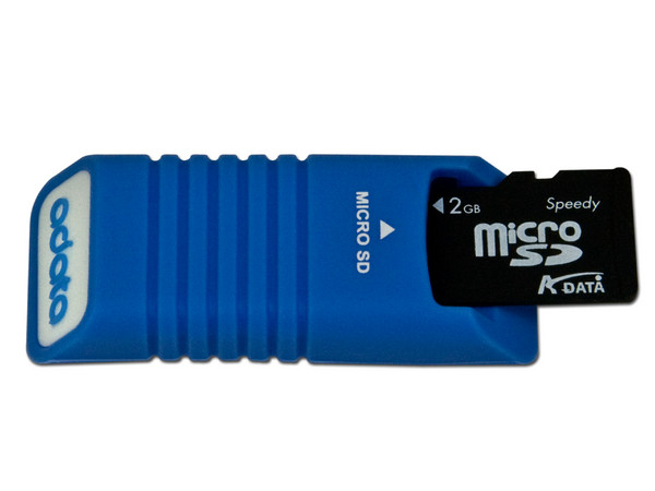 Memoria ADATA Super microSD de 2GB, incluye lector USB. Color Azul
