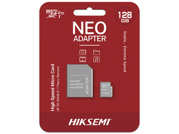 Memoria Hiksemi HS-TF-C1/128G/NEO/A MicroSDXC de 128 GB, V30, Clase 10, Incluye Adaptador SD.