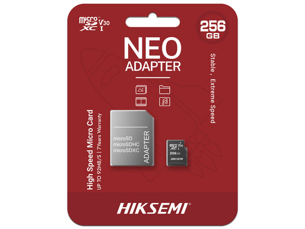 Memoria MicroSDXC UHS-1 HIKSEMI NEO de 256GB, Clase 10, incluye adaptador SD.