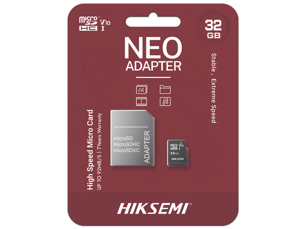 Memoria MicroSDXC Hiksemi HS-TF-C1/32G/NEO/A de 32GB, Clase 10, Incluye Adaptador.