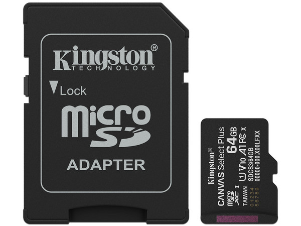 Memoria Flash, Kingston, SDCS3/64GB 64GB MicroSDXC UHS-I Clase 10 con Adaptador.