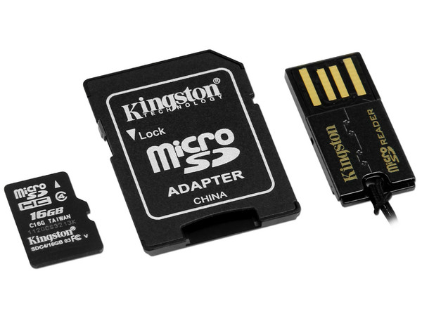 Memoria Kingston microSDHC de 16 GB Clase 4, incluye adaptador SD y lector de tarjetas microSD USB 2.0