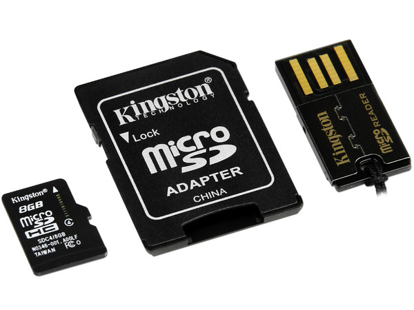 Memoria Kingston microSDHC de 8GB Clase 4, incluye adaptador SD y lector de tarjetas microSD USB 2.0