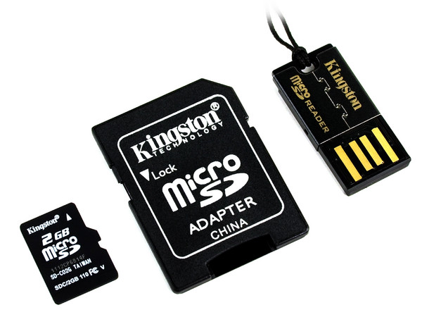 Memoria Kingston MicroSD de 2GB, incluye adaptador SD y lector de tarjetas MicroSD USB 2.0