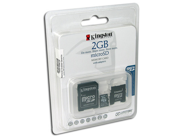 Memoria Kingston microSD de 2GB, incluye adaptadores SD y miniSD