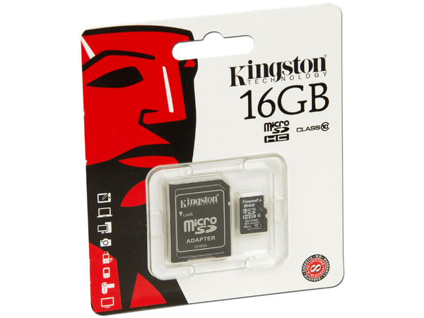 Memoria Kingston microSDHC de 16GB, Clase 10, incluye adaptador SD.