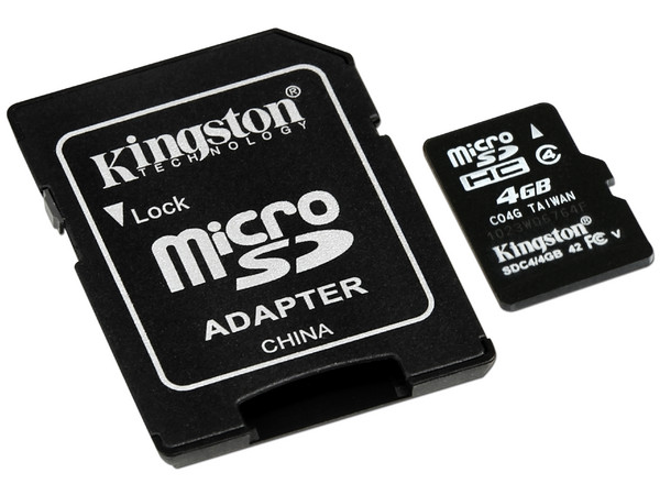 Memoria Kingston microSDHC de 4 GB, Clase 4, incluye adaptador SD