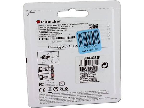 Memoria Kingston microSDHC de 8GB Clase 4.