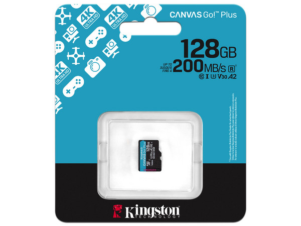 Memoria MicroSD Kingston Canvas Go! Plus de 128GB, UHS-I U3, Clase 10.