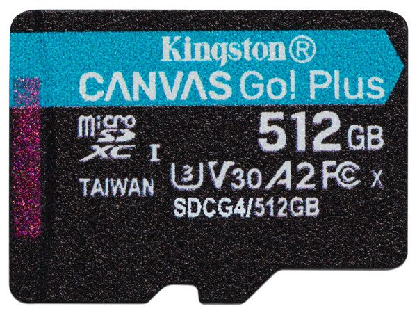 Memoria microSDXC Kingston Canvas Go! Plus de 512GB, UHS-I U3, Clase 10.