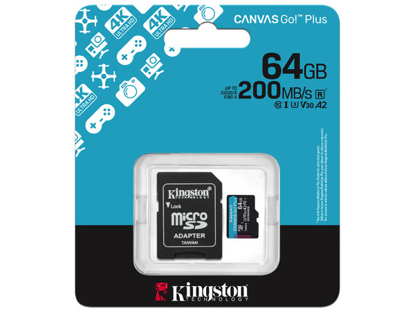 Memoria Micro-SD Kingston Technology Canvas Go Plus 64GB, 200 MB/s, Clase 10
