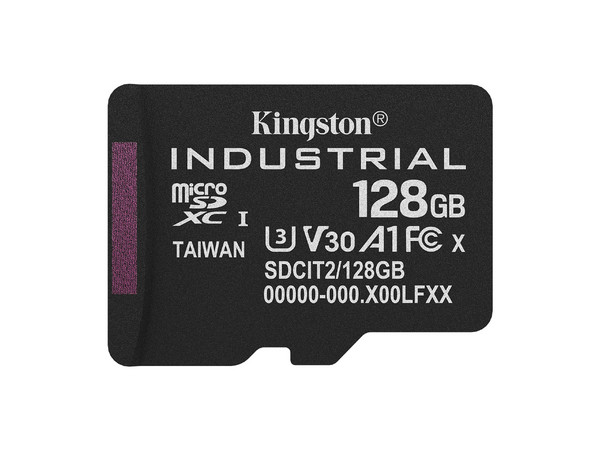 Memoria Kingston Industrial MicroSDXC UHS-1 U3 de 128 GB, Clase 10, Incluye adaptador SD.