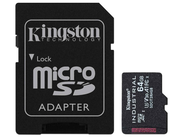 Memoria Flash Kingston Industrial, 64GB MicroSDHC UHS-I Clase 10, Incluye Adaptador.
