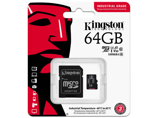 Memoria Flash Kingston Industrial, 64GB MicroSDHC UHS-I Clase 10, Incluye Adaptador.