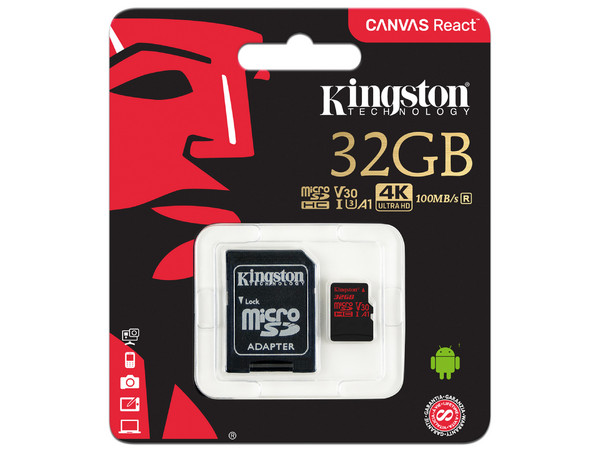 Memoria Kingston MicroSDHC UHS-I U3 de 32 GB, Clase 10.