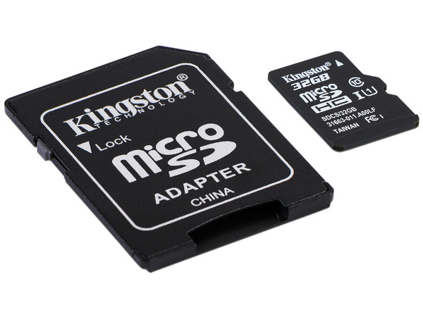 Memoria Kingston MicroSDHC UHS-I U1 de 32 GB, clase 10, Incluye adaptador SD.