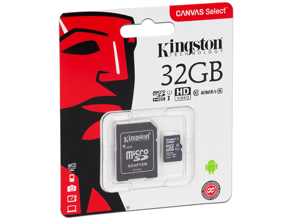 Memoria Kingston MicroSDHC UHS-I U1 de 32 GB, clase 10, Incluye adaptador SD.