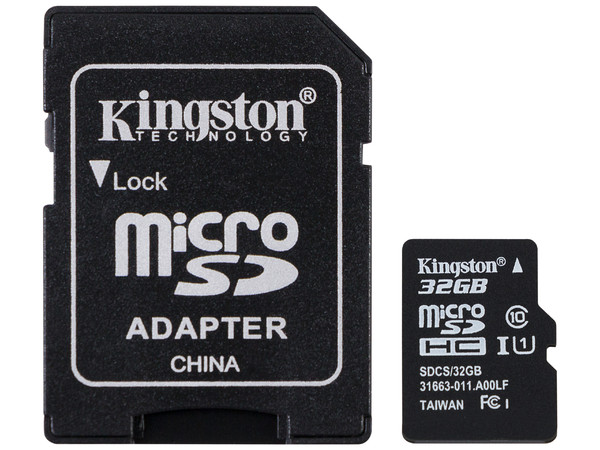 Memoria Kingston MicroSDHC UHS-I U1 de 32 GB, clase 10, Incluye adaptador SD.