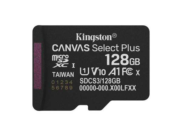 Memoria Flash MicroSD Kingston Canvas Select Plus 128GB 150MB/s UHS-I U1 V10 sin adaptador (SDCS3/128GBSP).