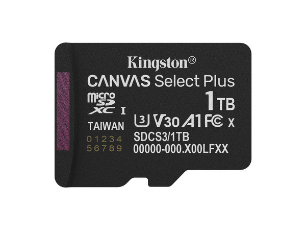 Memoria Micro SD Kingston 1TB, Technology Canvas Select Plus Gen3, Velocidad 150 MB/s, Clase 10