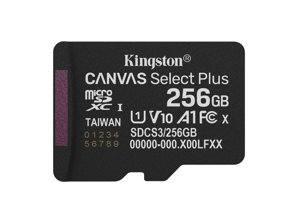 Memoria Kingston MicroSDXC UHS-I U1 Canvas Select Plus de 256GB, Gen 3, 150 MB/s, Clase 10. Sin adaptador.
