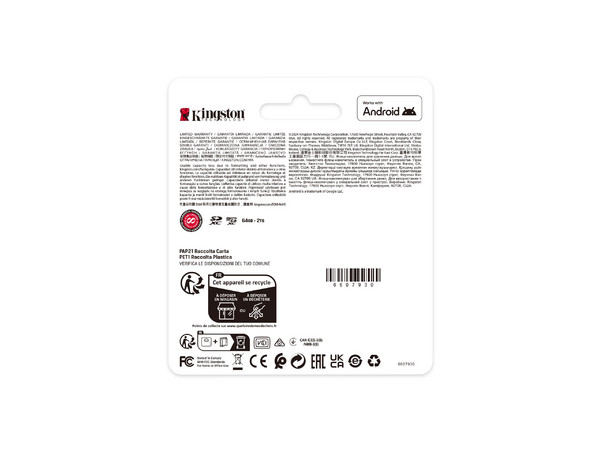 Memoria Kingston MicroSDXC Canvas Select Plus Gen 3 de 512GB, V30, Clase 10. Incluye adaptador.
