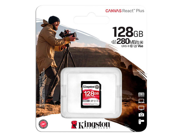 Memoria Kingston React Plus SDXC UHS-II U3 de 128 GB, V60, Clase 10.