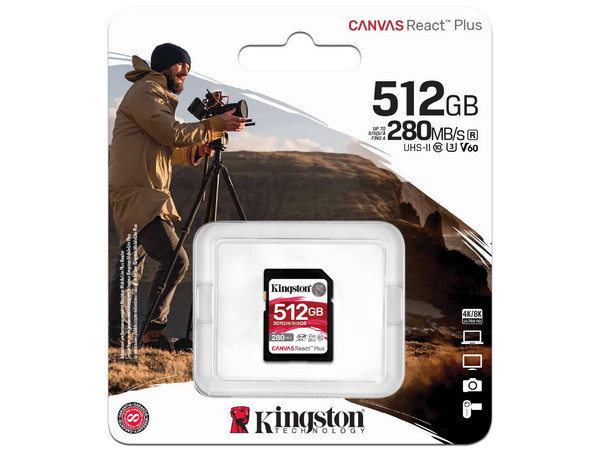 Memoria Kingston Canvas React Plus SDXC, UHS-II U3 de 512GB, Clase 10.