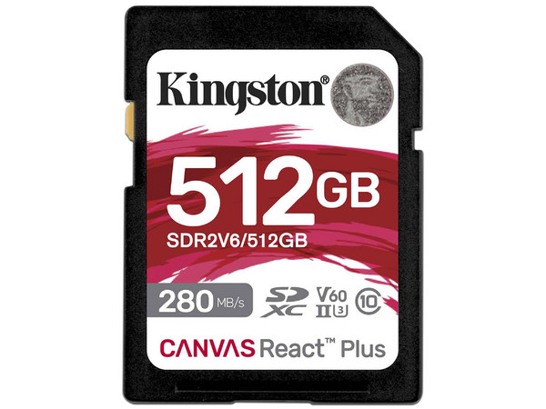Memoria Kingston Canvas React Plus SDXC, UHS-II U3 de 512GB, Clase 10.