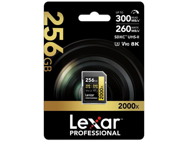Memoria Lexar SDXC UHS-II U3 de 256 GB, Clase 10, V90, 2000x.