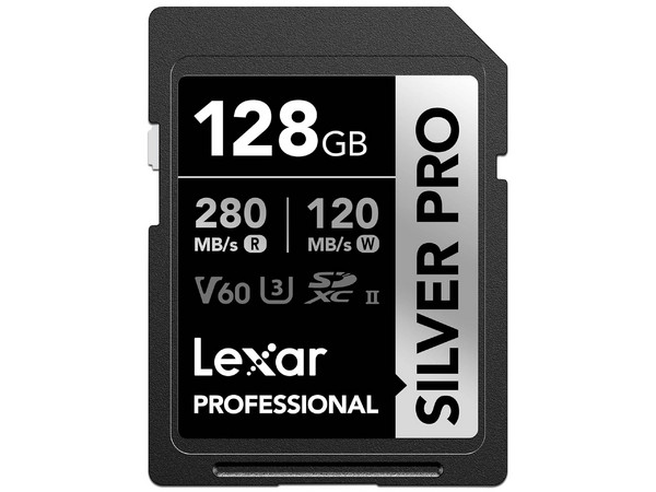Memoria Lexar Professional Silver Pro SDXC II de 128 GB, Clase V60, Velocidad de Lectura de 280 MB/s.