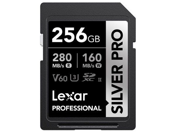 Memoria Lexar Professional Silver Pro SDXC II U3 de 256 GB, Clase V60, Velocidad de Lectura de 280 MB/s.