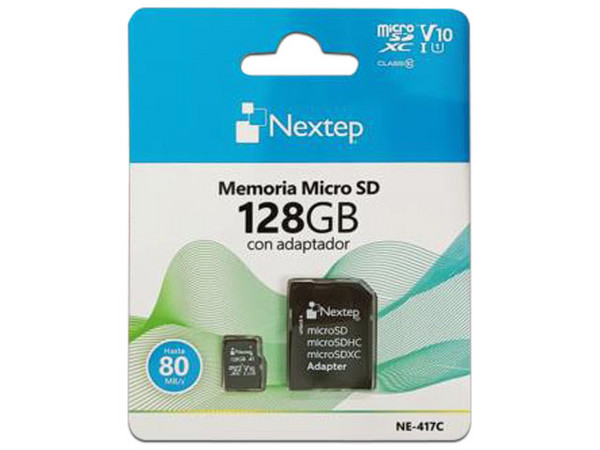 Memoria Nextep MicroSDXC UHS-1 U1 de 128 GB, Clase 10, Incluye Adaptador.