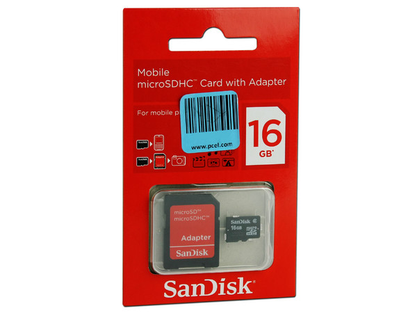 Memoria SanDisk microSDHC de 16GB, incluye adaptador SD   